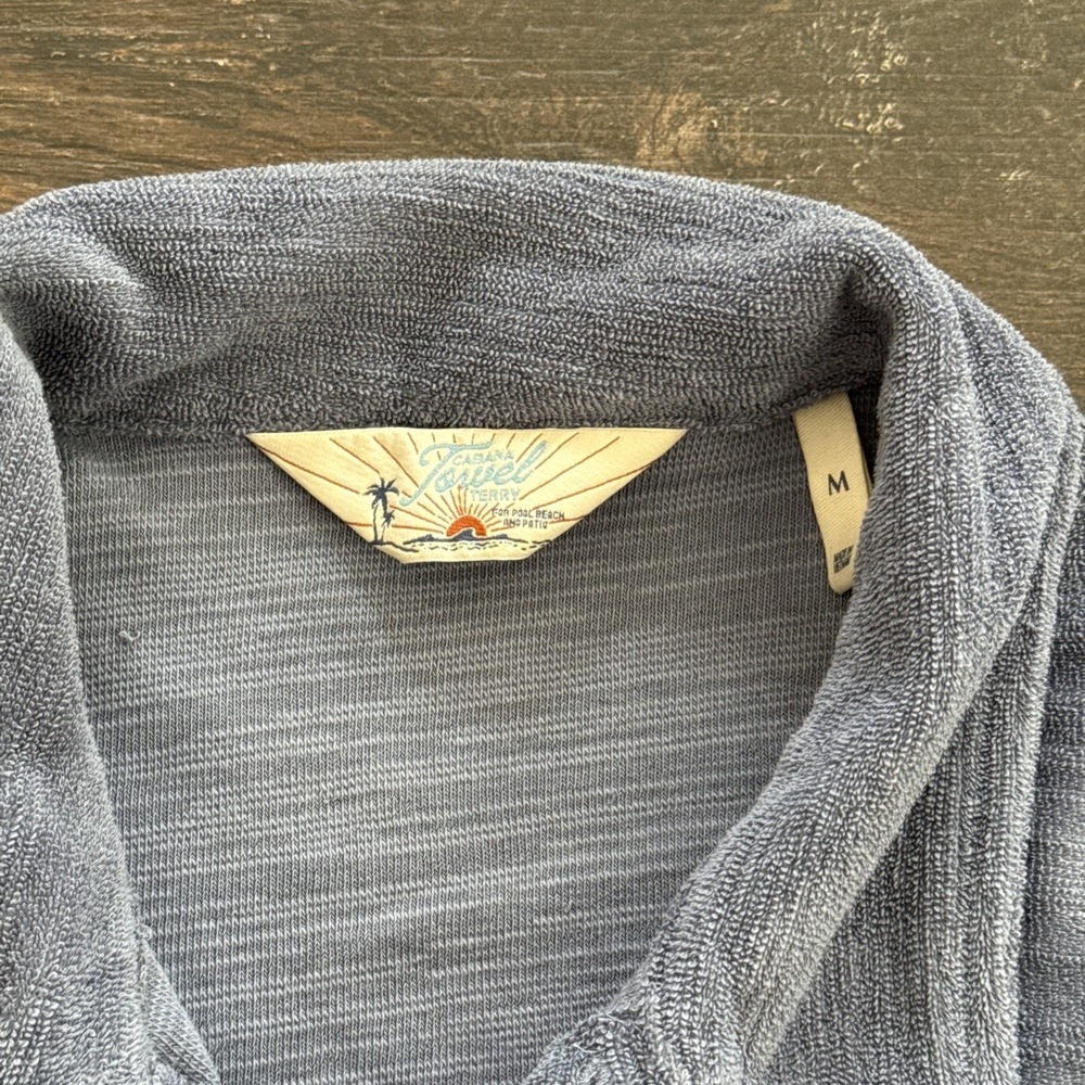 Faherty Cabana Polo Shirt Men Medium Towel Terry Surf Stripe Blue White Beach - Picture 4 of 10